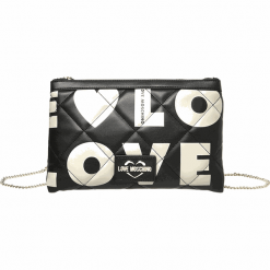 Love Moschino kopertówka damska JC4297-PP08-KJ1-00A czarna. Czarne kopertówki damskie Love Moschino, z napisami, eleganckie, bez dodatków. Za 569,00 zł.