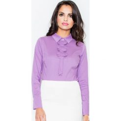 Jasnofioletowa Elegancka Bluzka z Krawatem. Fioletowe podkoszulki damskie Molly.pl, s, z aplikacjami, z bawełny, eleganckie, bez kołnierzyka, z długim rękawem. Za 84,90 zł.