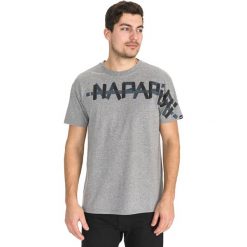 Napapijri Solt Koszulka Szary. Szare podkoszulki męskie Napapijri, xl, z haftami, z bawełny, bez kołnierzyka, krótkie. Za 181,95 zł.