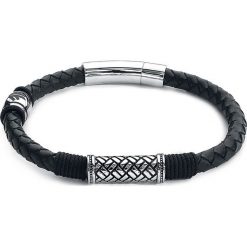 Amon Amarth Logo Bransoletka skórzana czarny/odcienie srebrnego. Szare bransoletki męskie marki Amon Amarth, srebrne. Za 99,90 zł.