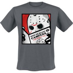 Friday The 13th Jason Voorheers - How To Scare Campers T-Shirt ciemnoszary. Szare t-shirty męskie marki Friday The 13th, l, z nadrukiem, z okrągłym kołnierzem. Za 74,90 zł.