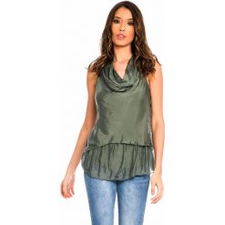 Jedwabny top w kolorze khaki. Brązowe bluzki damskie Silk Premium, s, bez wzorów, z jedwabiu, bez kołnierzyka, bez rękawów. W wyprzedaży za 128,95 zł.