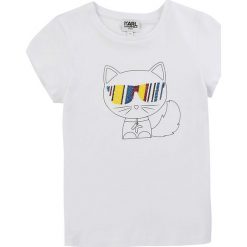 Karl Lagerfeld - T-shirt dziecięcy 156-162 cm. Bluzki dziewczęce KARL LAGERFELD, z aplikacjami, z bawełny, z okrągłym kołnierzem, z krótkim rękawem, krótkie, bez kaptura. Za 239,90 zł.