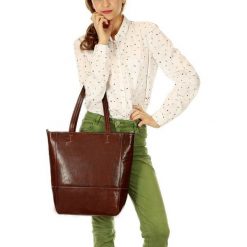 Shopper bag damskie: CELESTE Klasyczna torebka z naturalnej skóry brązowa