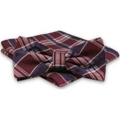Bordowo-Granatowa Mucha Męska -ALTIES- z Taką Samą Poszetką, w Grubą Kratkę MUALTS0644. Czerwone muszki męskie Alties, na imprezę, w paski, eleganckie. Za 40,00 zł.