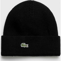 Lacoste - Czapka. Czarne czapki zimowe męskie marki Lacoste, na zimę, z dzianiny. Za 199,90 zł.