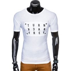 T-SHIRT MĘSKI Z NADRUKIEM S975 - BIAŁY. Białe t-shirty męskie marki Ombre Clothing, s, z nadrukiem. Za 29,00 zł.