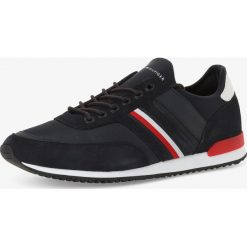 Tommy Hilfiger - Tenisówki męskie z dodatkiem skóry – Iconic Sock Runner, niebieski. Niebieskie trampki męskie TOMMY HILFIGER, bez wzorów, ze skóry, sportowe, bez zapięcia. Za 449,95 zł.