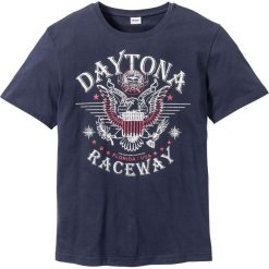 T-shirt z nadrukiem bonprix ciemnoniebieski. Niebieskie t-shirty męskie bonprix, s, z nadrukiem, bez kołnierzyka. Za 34,99 zł.