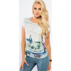 Kremowy T-shirt z Nadrukiem 20247. Białe t-shirty damskie marki Fasardi, l, z nadrukiem. Za 24,00 zł.