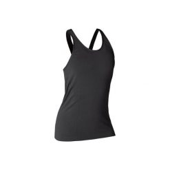 Top bezszwowy YOGA damski. Czarne topy damskie DOMYOS, l, bez wzorów, z poliesteru, bez kołnierzyka. Za 39,99 zł.