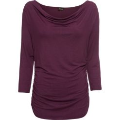 Shirt z rękawami 3/4 i dekoltem "wodą" bonprix czarny bez. Fioletowe koszulki damskie bonprix, bez wzorów, z elastanu, bez kołnierzyka, bez rękawów. Za 59,99 zł.