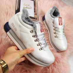 Buty sportowe ocieplane platforma srebrne Big Star EE274731 - srebrny. Szare buty sportowe damskie BIG STAR, bez wzorów, sportowe. Za 131,99 zł.