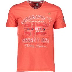 Koszulka "Jouri" w kolorze koralowym. Czerwone koszulki męskie Geographical Norway Men, s, z haftami, z bawełny, bez kołnierzyka, bez rękawów. W wyprzedaży za 59,95 zł.