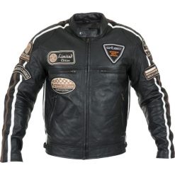 Kurtki męskie bomber: W-TEC Męska skórzana kurtka motocyklowa Sheawen Czarny r. 5XL (16425-5XL)