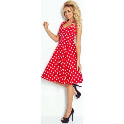 Sukienki: Czerwono Biała Sukienka Rozkloszowana w Grochy Rockabilly Pin Up