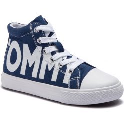 Trampki TOMMY HILFIGER - High Top Lace-Up Sneaker T3B4-30275-0618 Blue/White X007. Niebieskie trampki dziewczęce TOMMY HILFIGER, bez wzorów, z gumy, bez zapięcia. W wyprzedaży za 189,00 zł.