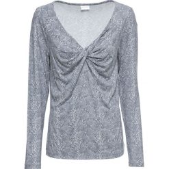 Shirt z długim rękawem i dekoltem "wodą" bonprix szary we wzór skóry węża. Szare koszulki damskie bonprix, na co dzień, bez wzorów, ze skóry, bez kołnierzyka, z długim rękawem. Za 89,99 zł.