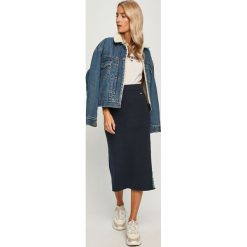 Tommy Jeans - Spódnica. Niebieskie spódniczki damskie Tommy Jeans, na co dzień, s, bez wzorów, z bawełny, casualowe, z podwyższonym stanem, midi, proste. Za 359,90 zł.