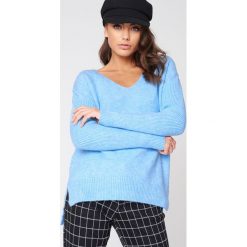 Swetry klasyczne damskie: Trendyol Sweter z dzianiny z dekoltem V – Blue