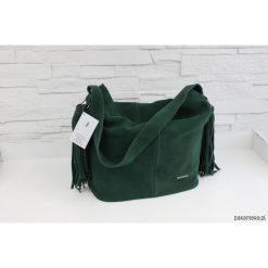 Shopper bag damskie: Skórzana Shopper boho butelkowa zieleń Z-D
