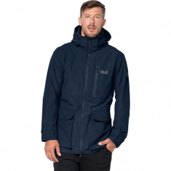 Kurtka funkcyjna "Henderson" w kolorze granatowym. Czarne kurtki męskie marki Jack Wolfskin, w paski, z materiału, małe. W wyprzedaży za 521,95 zł.