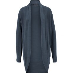 Długi sweter bez zapięcia, z dzianiny o splocie drobnych oczek, z guzikami bonprix nocny niebieski. Niebieskie swetry damskie bonprix, bez wzorów, z dzianiny, z długim rękawem, długie, bez kaptura. Za 99,99 zł.