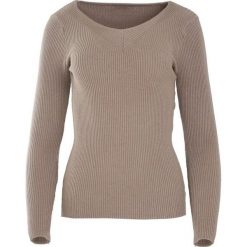 Ciemnobeżowy Sweter Despatch. Szare swetry klasyczne damskie Born2be, s, prążkowane, z okrągłym kołnierzem. Za 39,99 zł.