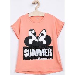 Name it - Top dziecięcy Disney Minnie Mouse 116-152 cm. Pomarańczowe bluzki dziewczęce Name it, z nadrukiem, z elastanu, z okrągłym kołnierzem, z krótkim rękawem, krótkie, bez kaptura. W wyprzedaży za 39,90 zł.
