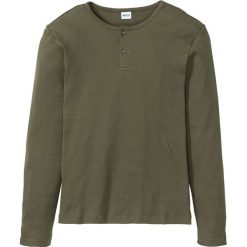 Shirt w prążek, długi rękaw bonprix ciemnooliwkowy. Zielone koszulki męskie bonprix, s, bez wzorów, bez kołnierzyka, z długim rękawem, długie. Za 49,99 zł.
