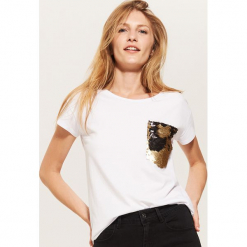 T-shirt z cekinową kieszenią - Biały. Białe t-shirty damskie marki House, l. Za 39,99 zł.