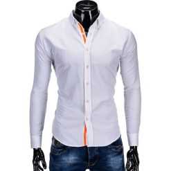 KOSZULA MĘSKA ELEGANCKA Z DŁUGIM RĘKAWEM K300 - BIAŁA. Białe koszule męskie Ombre Clothing, xl, bez wzorów, z bawełny, eleganckie, z kontrastowym kołnierzykiem, z długim rękawem. Za 49,00 zł.