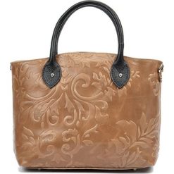 Shopper bag damskie: Skórzana torebka w kolorze fango – (S)28 x (W)37 x (G)10,5 cm