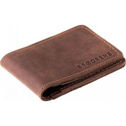 Skórzany cienki portfel slim wallet BRODRENE SW02DB ciemnobrązowy - c. brązowy. Pomarańczowe portfele męskie Brødrene, bez wzorów, ze skóry. Za 79,99 zł.