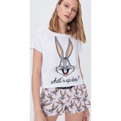 Dwuczęściowa piżama Królik Bugs - Biały. Białe piżamy damskie Sinsay, s, bez wzorów, bez rękawów. Za 49,99 zł.