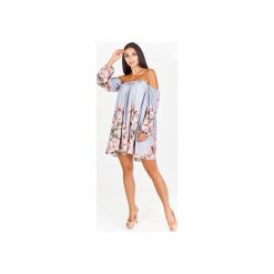 Casualowa, tapezowa sukienka mini w kwiaty. Szare sukienki damskie Bird, w kwiaty, bez kołnierzyka, bez rękawów, mini. Za 339,00 zł.