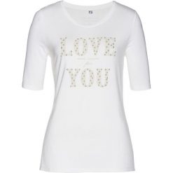 T-shirt bonprix biel wełny. Białe t-shirty damskie bonprix, bez wzorów, z wełny, bez kołnierzyka. Za 23,99 zł.