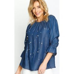 Granatowa Bluzka Ready On Summer. Szare bluzki na imprezę marki Born2be, m, z aplikacjami, z okrągłym kołnierzem. Za 59,99 zł.