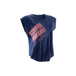 Koszulka fitness kardio krótki rękaw 120 damska. Niebieskie bluzki sportowe damskie marki DOMYOS, z elastanu. W wyprzedaży za 24,99 zł.