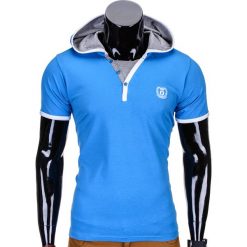 T-SHIRT MĘSKI Z KAPTUREM BEZ NADRUKU S682 - NIEBIESKI. Niebieskie t-shirty męskie z nadrukiem Ombre Clothing, m, z kapturem. Za 25,00 zł.