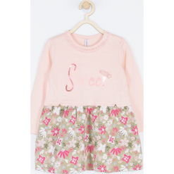 Sukienka. Różowe sukienki dziewczęce z falbanami marki BELLE & CUTE, z nadrukiem, z elastanu, z długim rękawem, długie, maxi. Za 24,90 zł.
