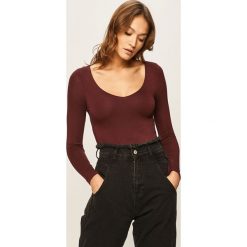 Answear - Bluzka. Brązowe bluzki damskie ANSWEAR, s, bez wzorów, z elastanu, z okrągłym kołnierzem, z długim rękawem. Za 59,90 zł.