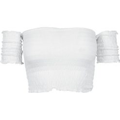 Urban Classics Ladies Cropped Cold Shoulder Smoke Top Koszulka damska biały. Białe bluzki damskie z odkrytymi ramionami Urban Classics, m, z kołnierzem typu carmen, z krótkim rękawem. Za 42,90 zł.
