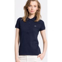 Lacoste - Top. Niebieskie bluzki damskie Lacoste, bez wzorów, z elastanu, bez kołnierzyka. W wyprzedaży za 269,90 zł.