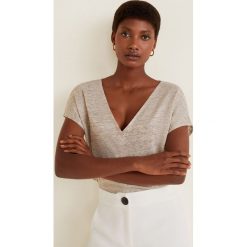 Mango - Top Linito. Szare bluzki damskie Mango, s, bez wzorów, ze lnu, casualowe, bez kołnierzyka, z krótkim rękawem. Za 69,90 zł.
