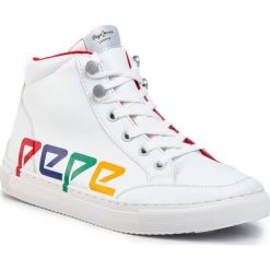 Sneakersy PEPE JEANS - Adams Logo Junior PUS30001 White 800. Białe trampki chłopięce Pepe Jeans, bez wzorów, z jeansu, bez zapięcia. W wyprzedaży za 199,00 zł.