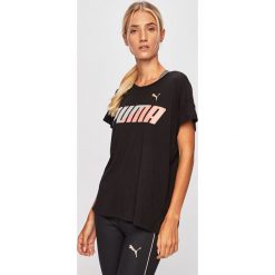 Puma - T-shirt. Czarne bluzki damskie Puma, s, z nadrukiem, z bawełny, z okrągłym kołnierzem. W wyprzedaży za 79,90 zł.