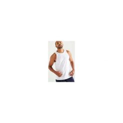Koszulka bez rękawów fitness cardio FTA 500 męska. Białe koszulki męskie DOMYOS, xl, bez wzorów, z elastanu, bez kołnierzyka, bez rękawów, na fitness i siłownię. Za 39,99 zł.