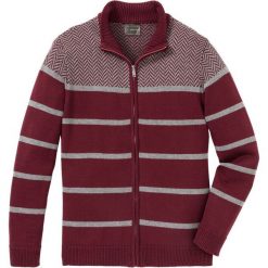 Sweter rozpinany w paski Regular Fit bonprix czerwony rubinowy - szary. Czerwone golfy męskie bonprix, xl, w paski, ze stójką, bez kaptura. Za 49,99 zł.