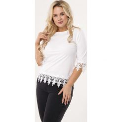 Biała Bluzka Supersoft. Białe bluzki damskie Born2be, xl, z aplikacjami, z okrągłym kołnierzem, z długim rękawem. Za 59,99 zł.